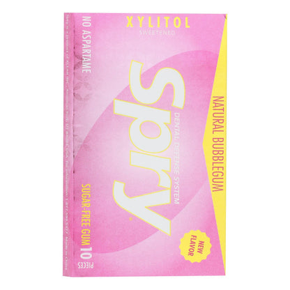 Spry Xylitol Chewing Gum, Natural Bubblegum Flavor, Sugar Free, Gluten Free, 10 Pieces per Pack, Case of 20