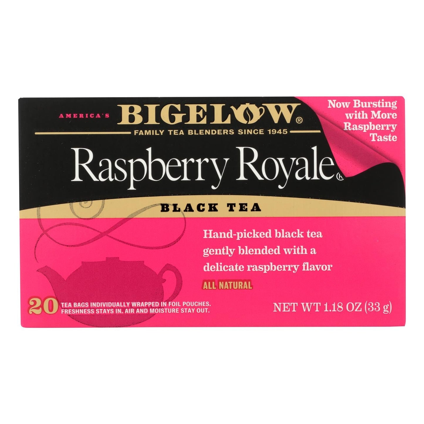 Bigelow Raspberry Royale Black Tea, Naturally Flavored, Case of 6 (20 Tea Bags)