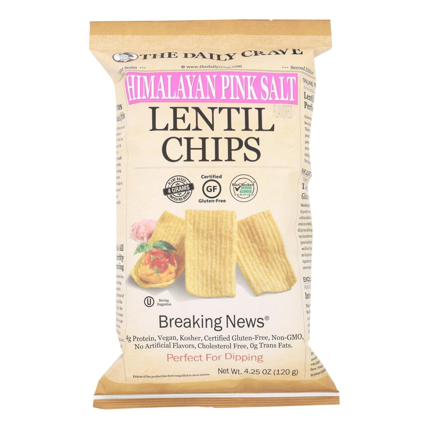 The Daily Crave Lentil Chips: Zesty Himalayan Pink Sea Salt (8 - 4.25 Oz. Bags)