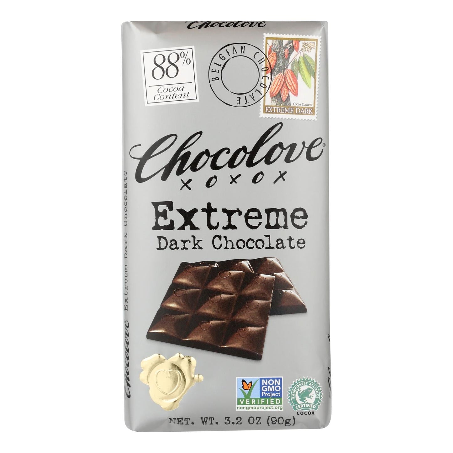Chocolove XOXOX Extreme Dark Chocolate Bar (3.2 Oz., Pack of 12)