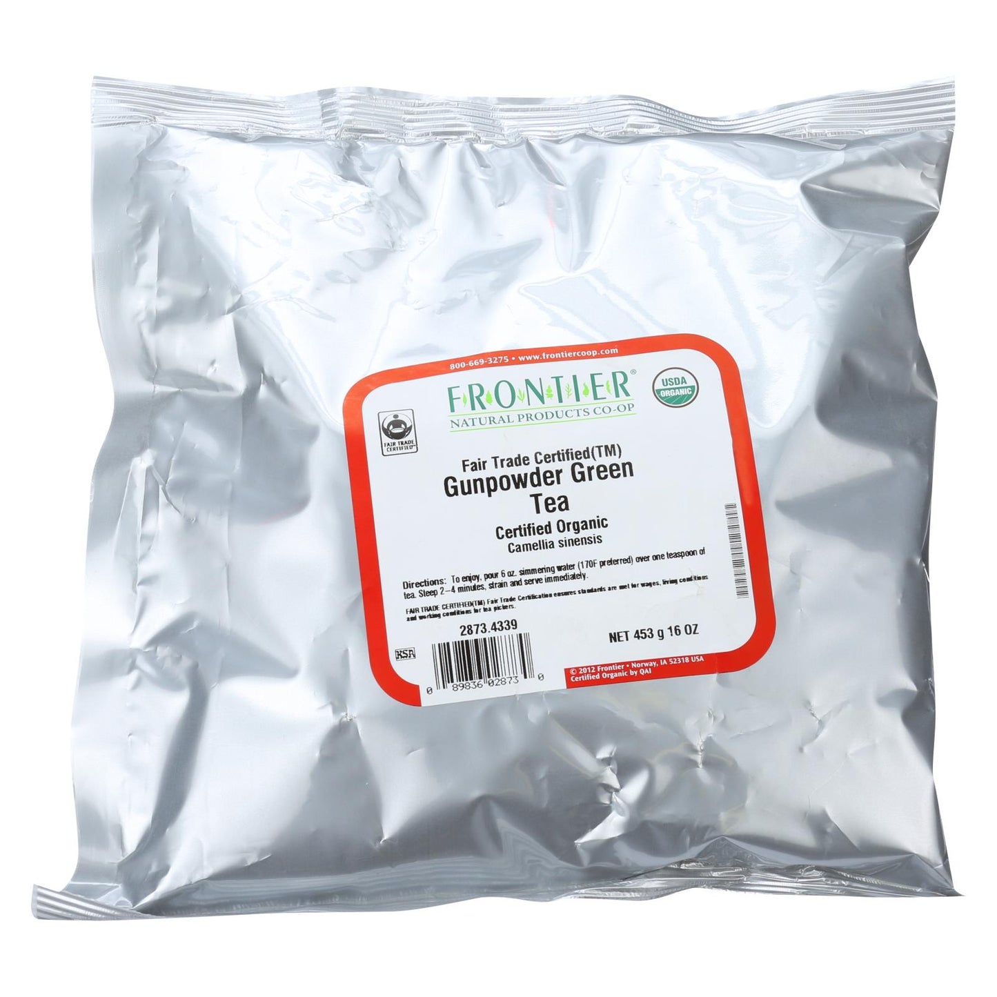 Frontier Herb Green Gunpowder Tea, Organic, Fair Trade Certified, 1lb
