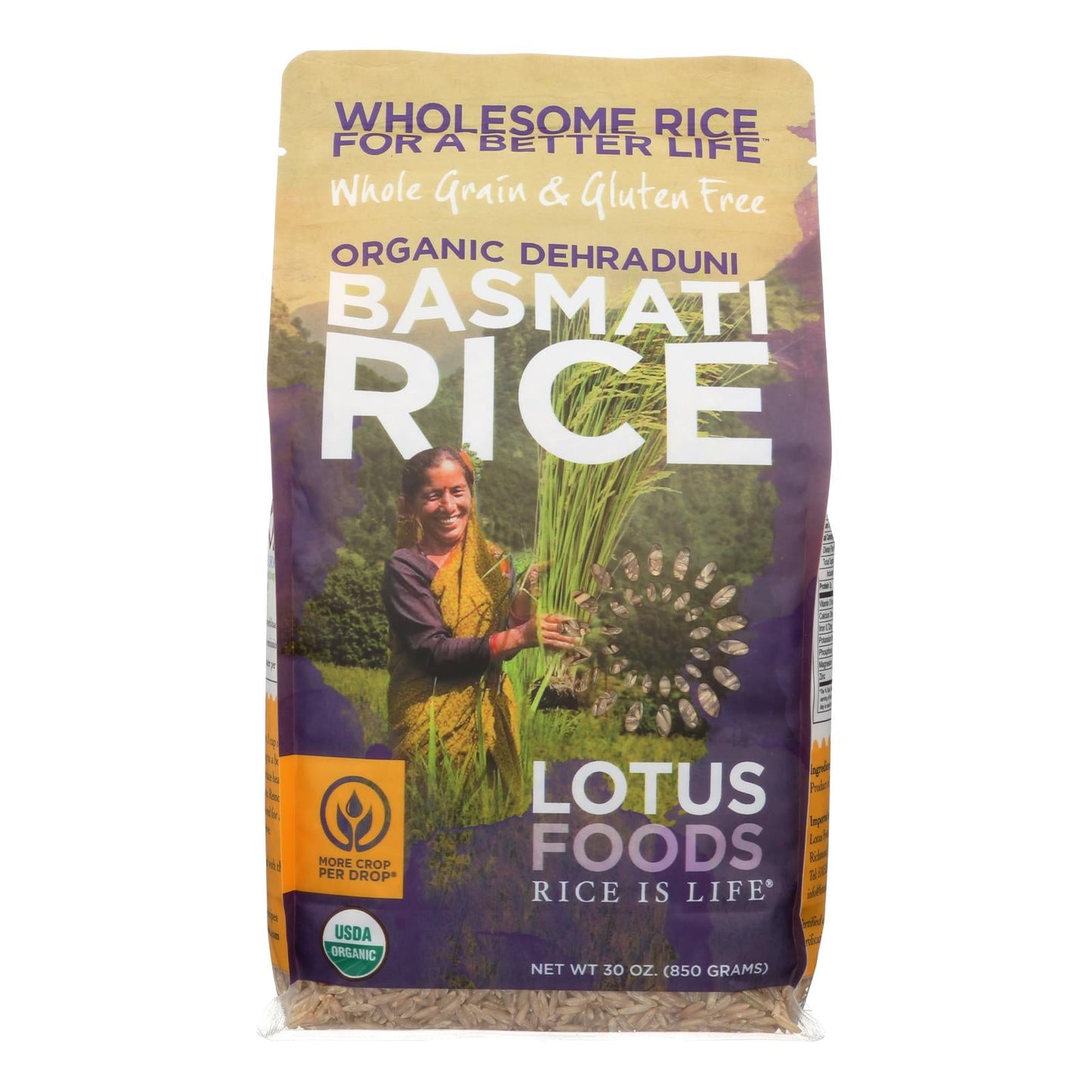 Lotus Foods Organic Whole Grain Brown Basmati Rice, 6 x 30 Oz. Packs