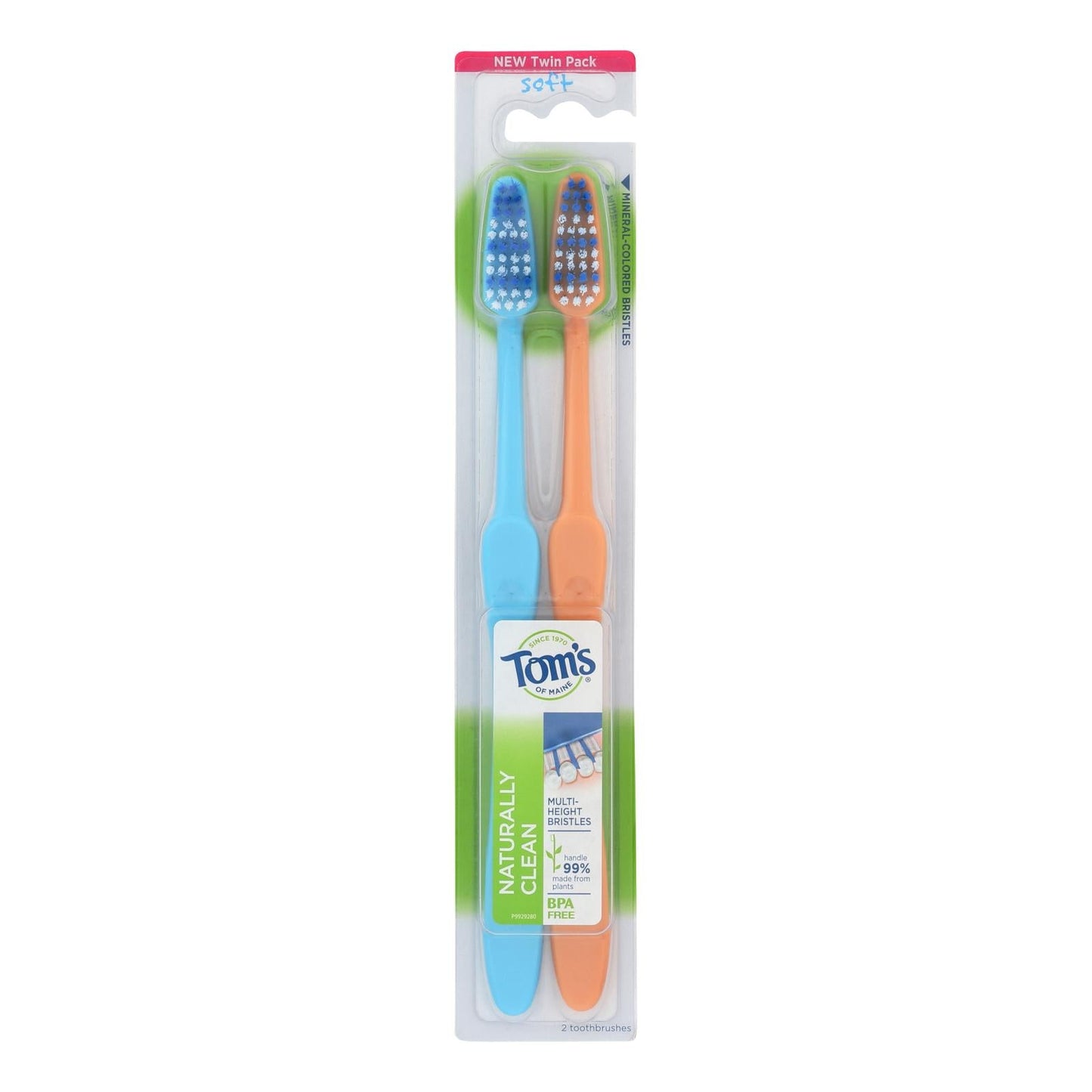 Tom's of Maine Natural Clean Twin Pack Toothbrushes, Pack of 4