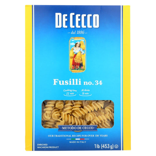 De Cecco Fusilli Pasta, 12 Pack x 16 Oz., Authentic Italian