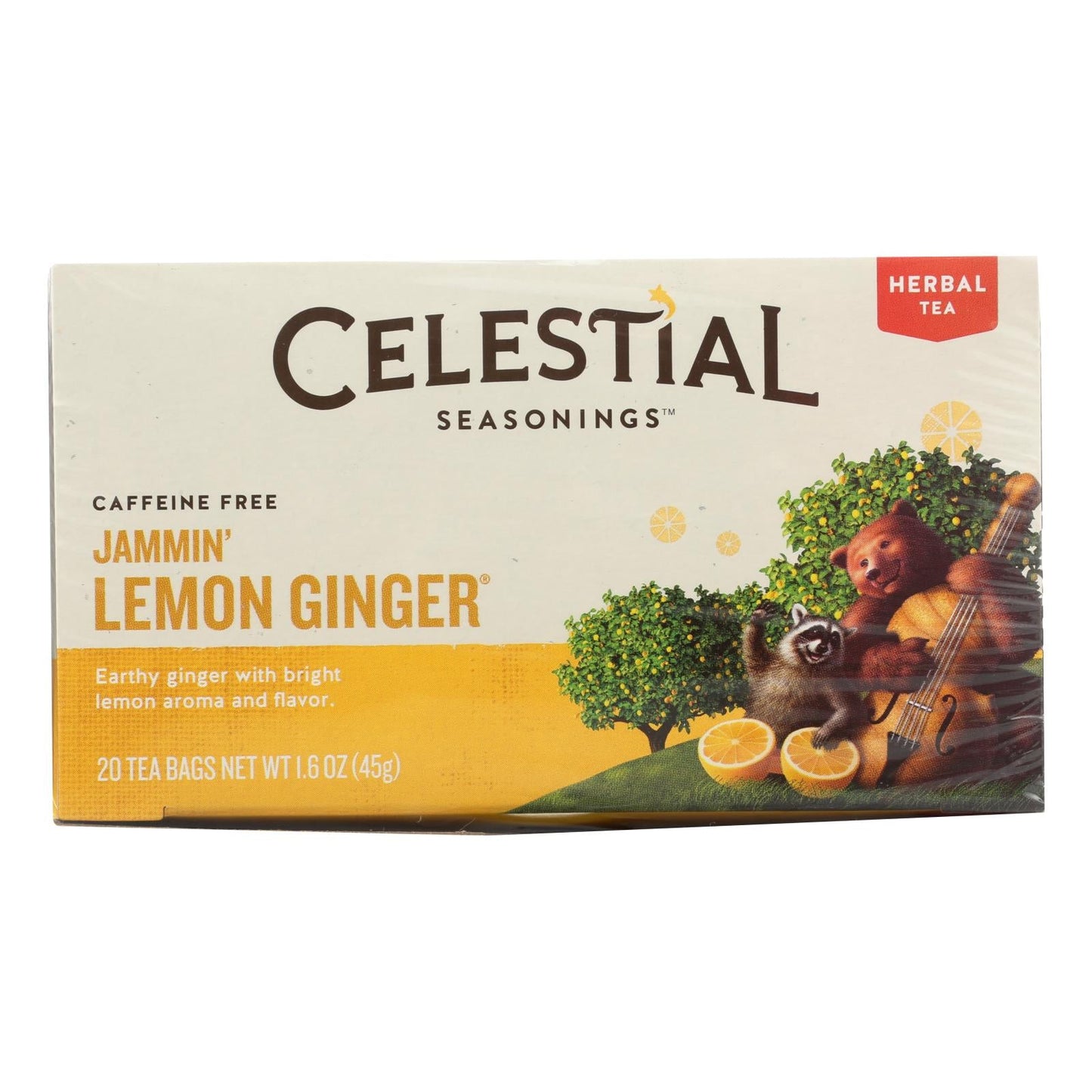 Celestial Seasonings Jammin' Lemon Ginger Herbal Tea, Caffeine-Free, 20 Bags, Case of 6