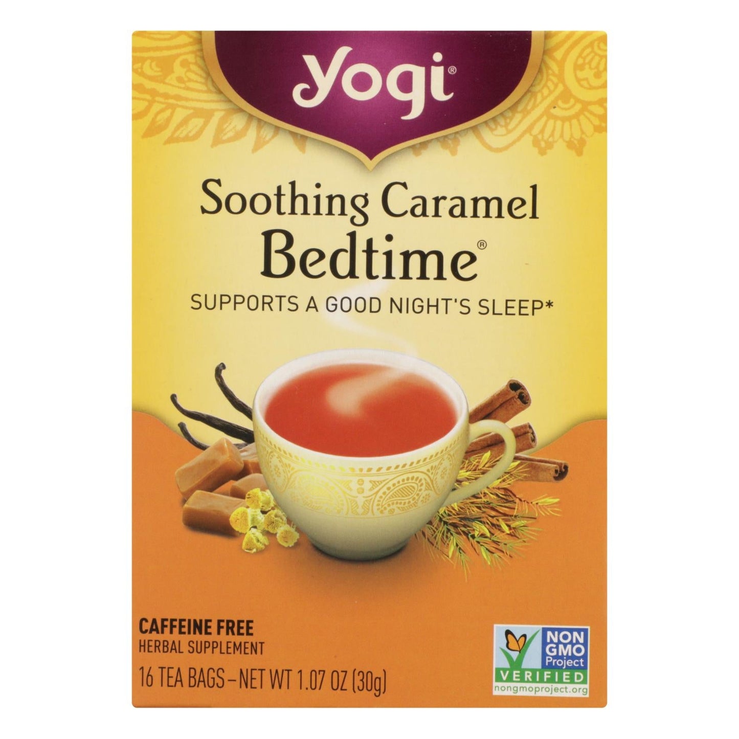 Yogi Bedtime Caramel Herbal Tea, 16 Tea Bags, Case of 6