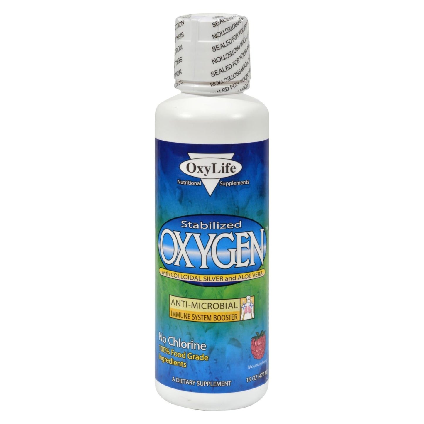 Oxylife Stabilized Oxygen with Colloidal Silver and Aloe Vera, Mountain Berry Flavor - 16 Fl Oz
