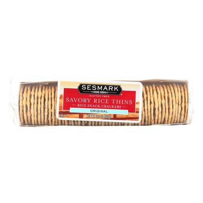 Sesmark Original Rice Thins | Savory Whole Grain Crackers | 12-Pack Case (3.2 oz Each)