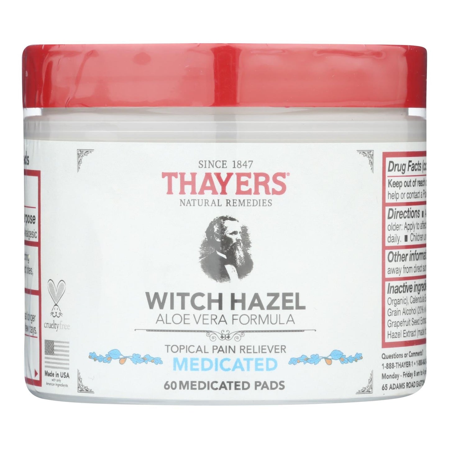 Thayer's Soothing Superhazel Pads for Topical Pain Relief (Pack of 60)