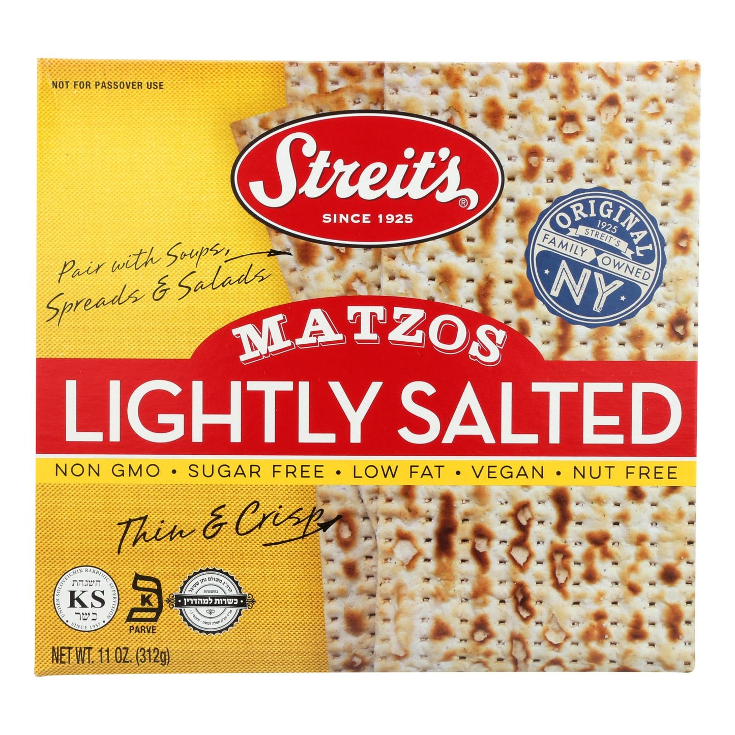 Streit's Lightly Salted Matzos, 11 Oz. (Pack of 12)