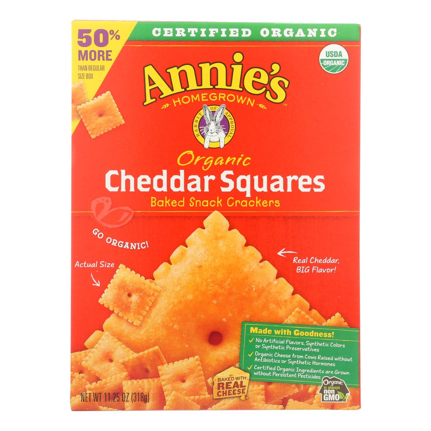 Annie's Homegrown Cheddar Crackers, 6 Pack, 11.25 Oz