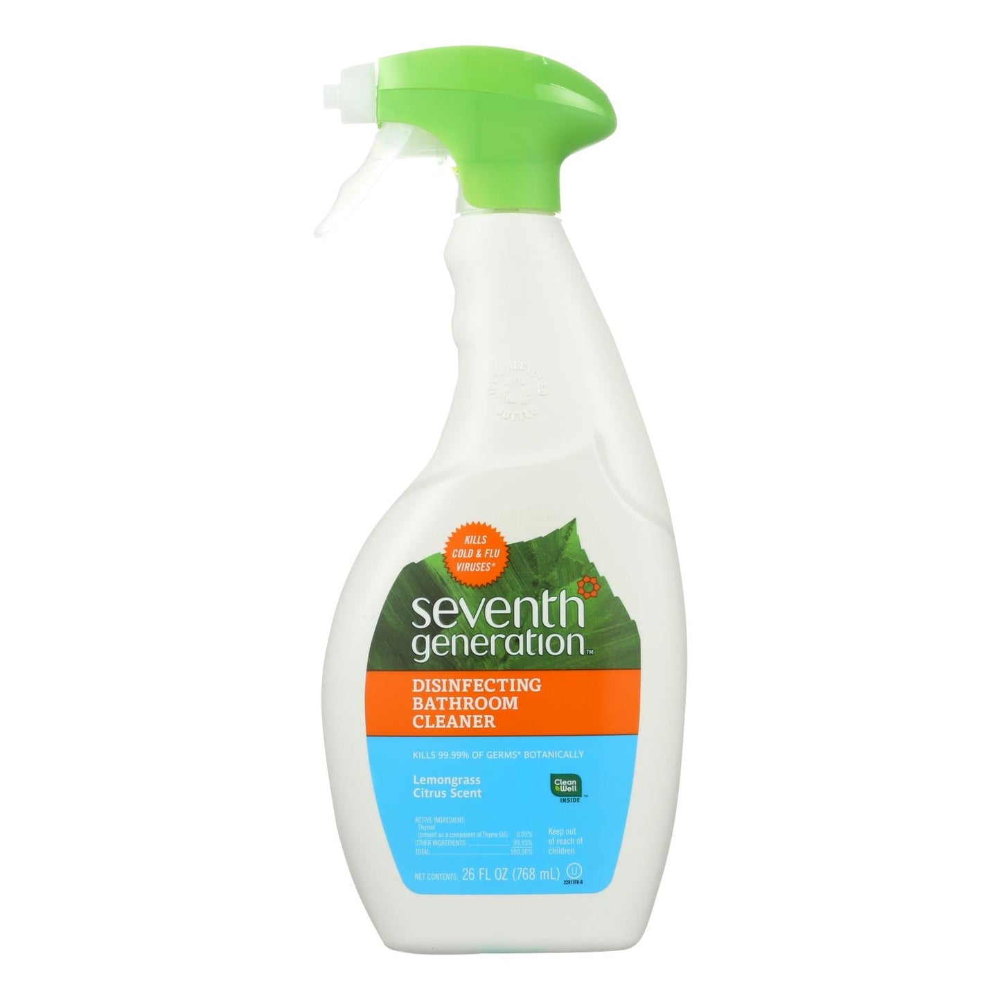 Seventh Generation Disinfecting Bathroom Cleaner, Lemongrass Thyme, 26 Fl Oz (Pack of 8)