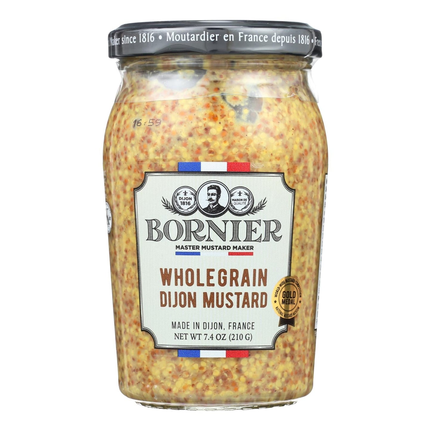 Bornier Spicy Whole Grain Mustard, Gluten-Free, Kosher, Case of 6 (7.4 oz)