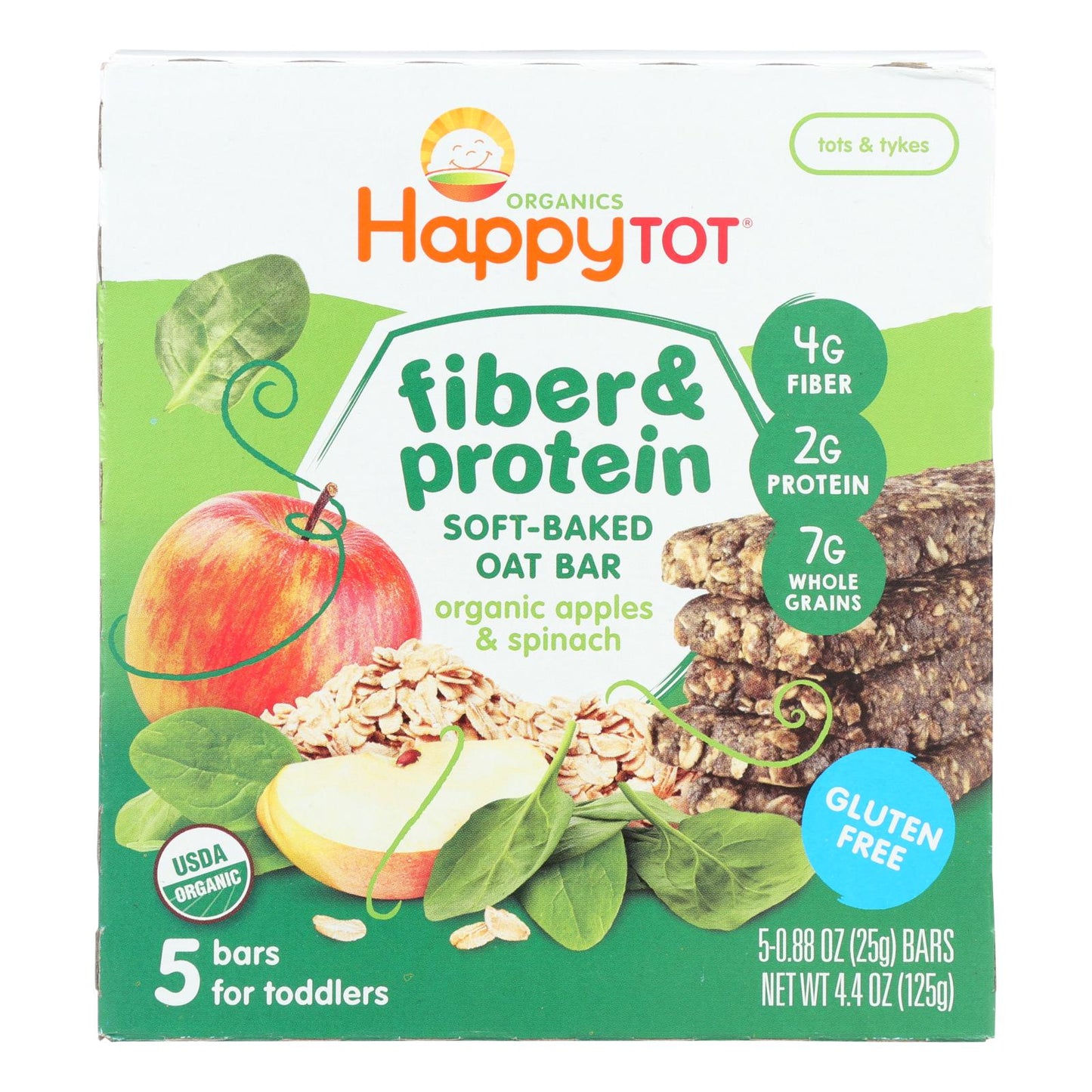 Happy Tot Soft Baked Oat Bar Organic Apples & Spinach for Toddlers (Pack of 6 - 5.88oz)