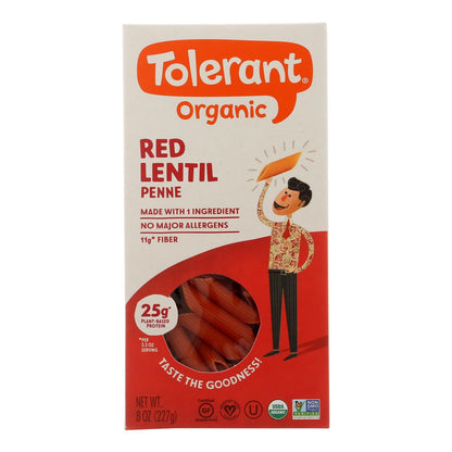Tolerant Red Lentil Penne Pasta, Organic (Pack of 6 - 8 oz)