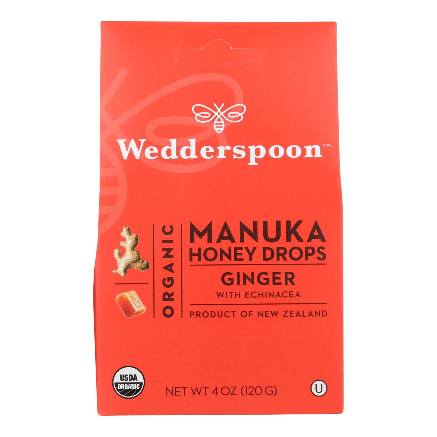 Wedderspoon Organic Manuka Honey Drops with Ginger - 15+ UMF (Pack of 4)