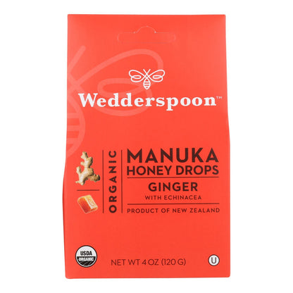 Wedderspoon Organic Manuka Honey Drops with Ginger - 15+ UMF (Pack of 4)