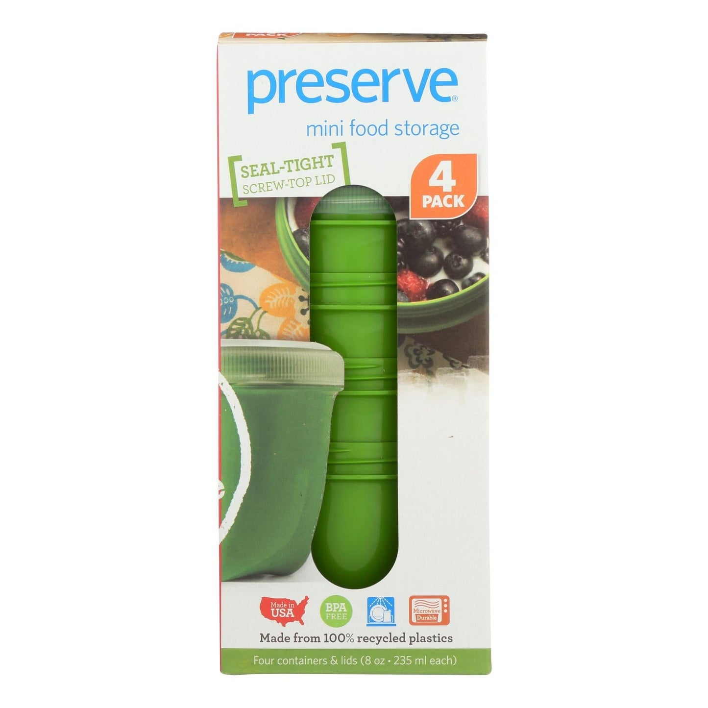 Preserve Food Storage Container - 8 Oz Round Mini - Apple Green (Pack of 8)