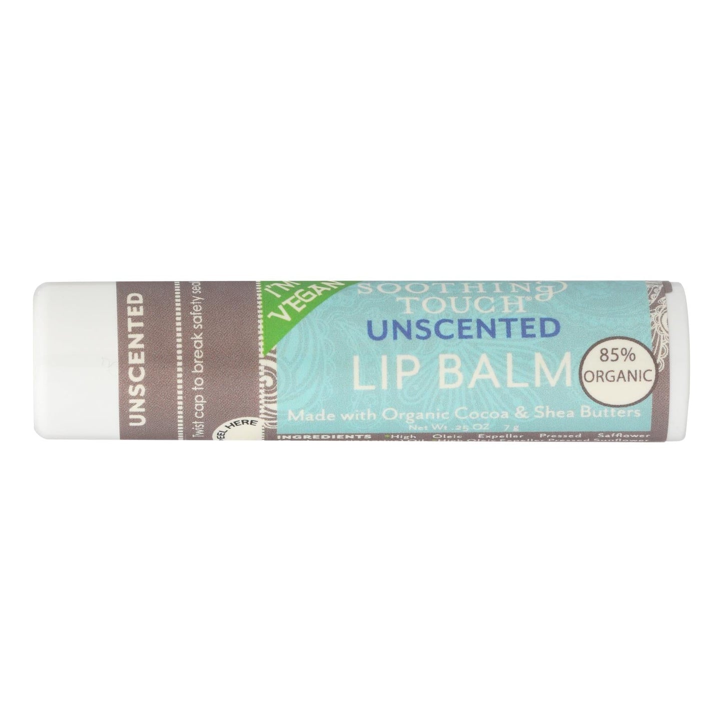 Soothing Touch Vegan Unscented Lip Balm, 2 Pack of .25 Oz