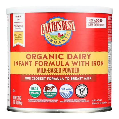 Bulk Pack of 4, Earth's Best Infant Formula with Iron Milk-Based Powder (21 Oz.)