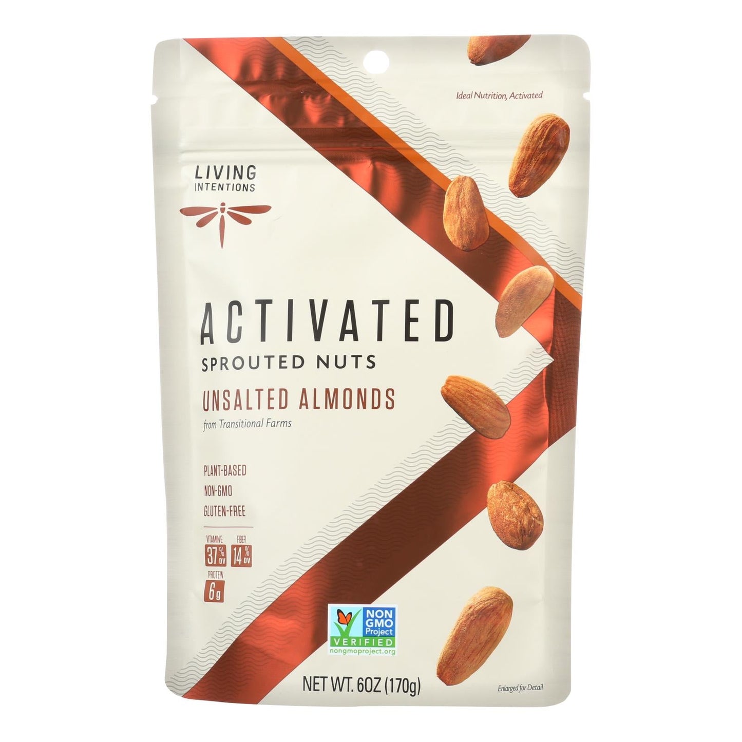 Living Intentions Activated Sprouted Unsalted Almonds (Pack of 6 - 6 Oz.)