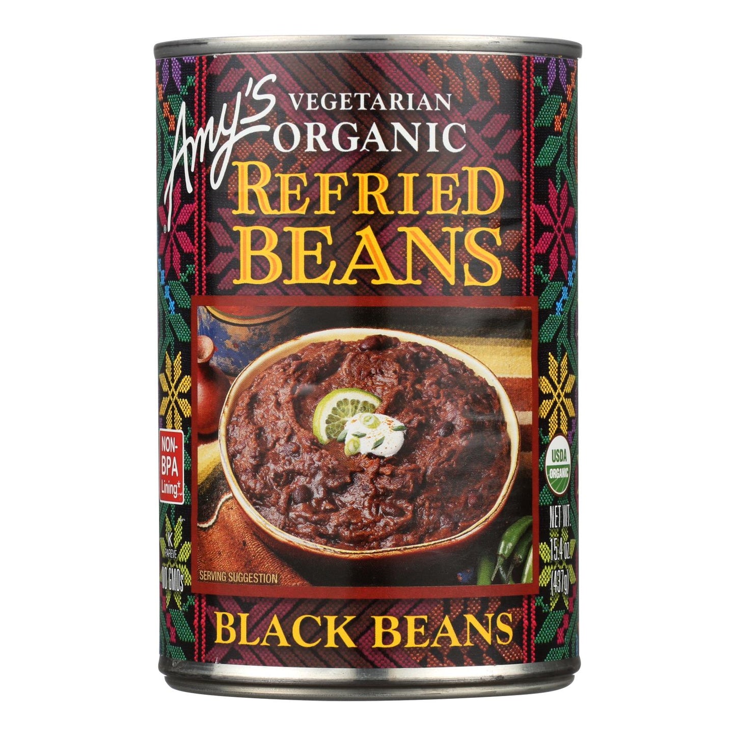 Amy's Organic Refried Black Beans: 15.4 Oz, 12-Pack