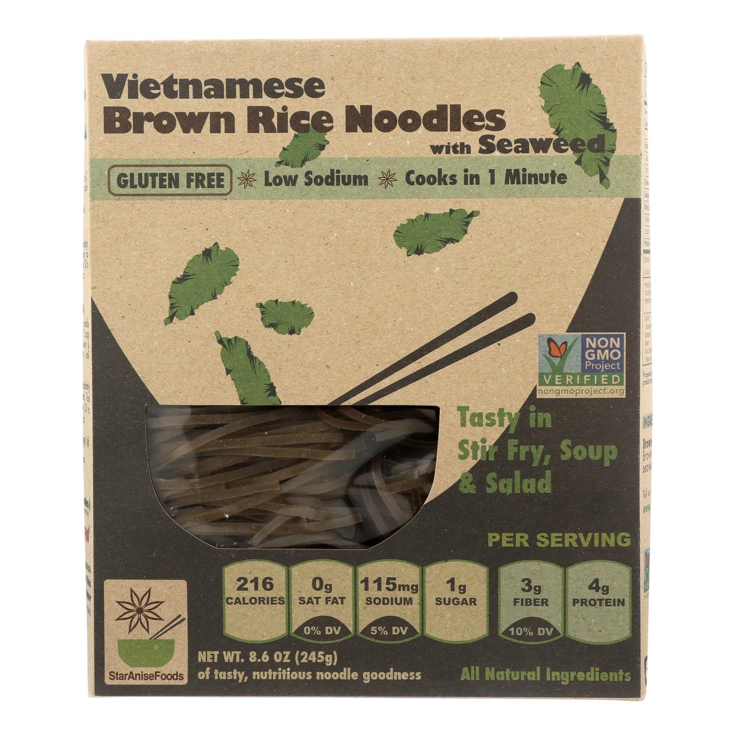 Star Anise Foods Vietnamese Brown Rice Noodles with Seaweed (Pack of 6 - 8.6 Oz)