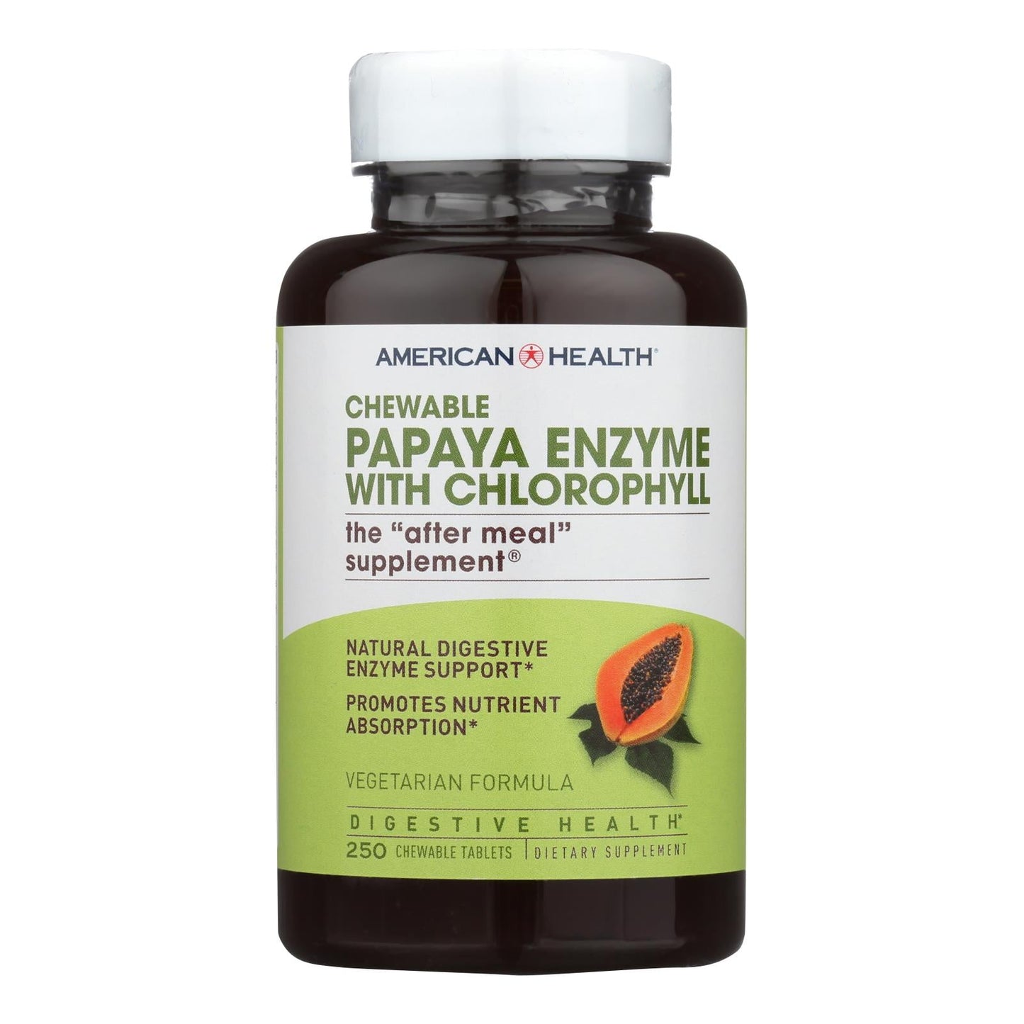 American Health Papaya Enzyme with Chlorophyll, Chewable Digestive Support, 250 Tablets