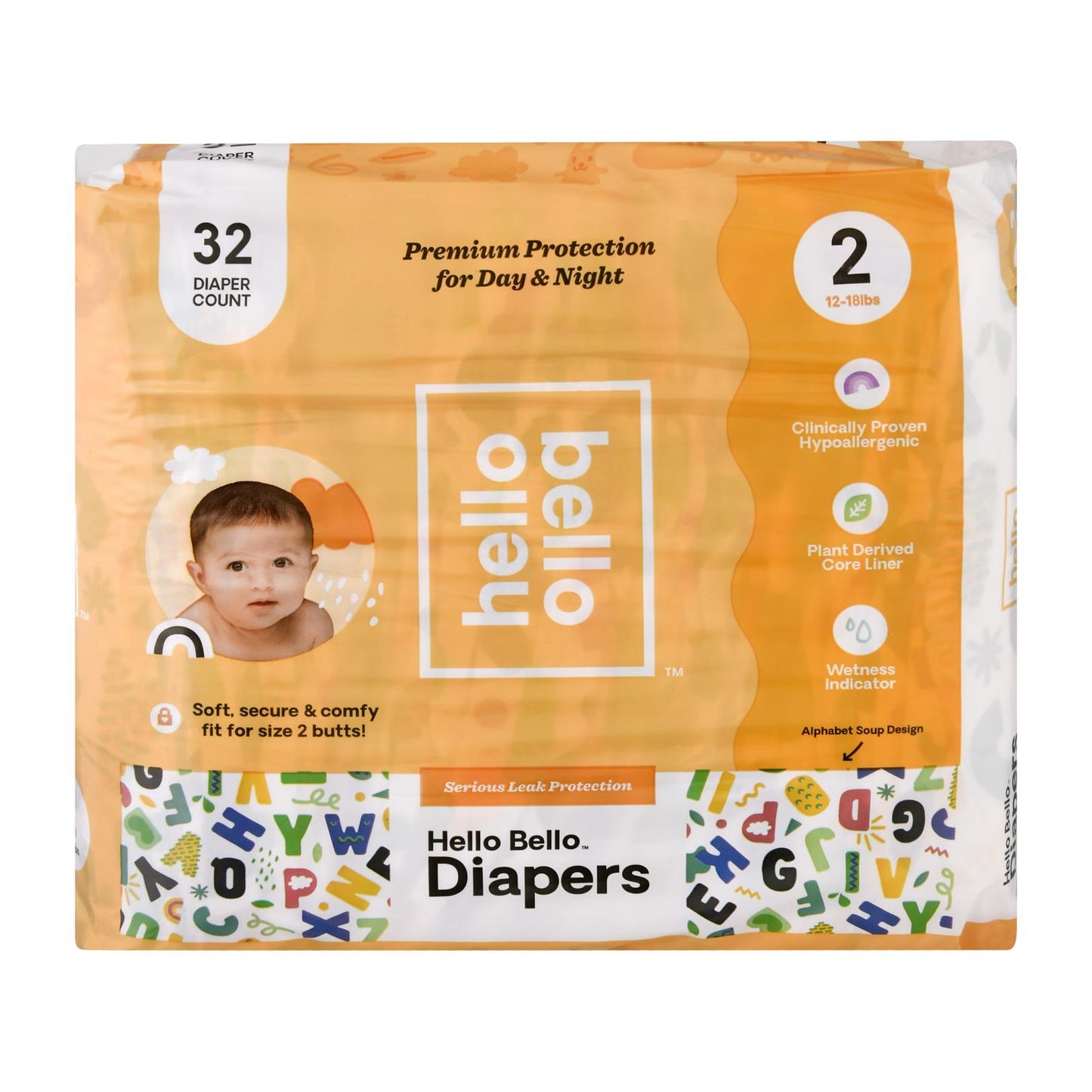 Hello Bello Alpha Diapers Size 2 (32 Count) for Babies 12-18 lbs