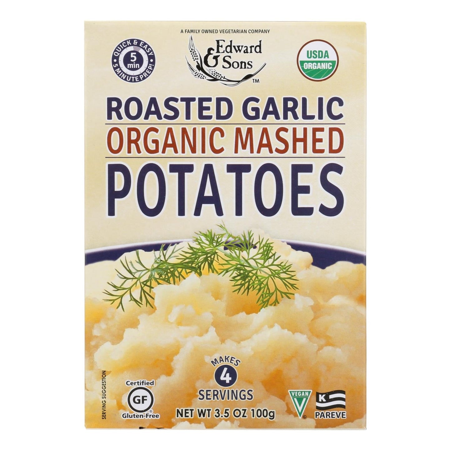 Edward And Sons Organic Roasted Garlic Mashed Potatoes (Pack of 6 - 3.5 Oz.)