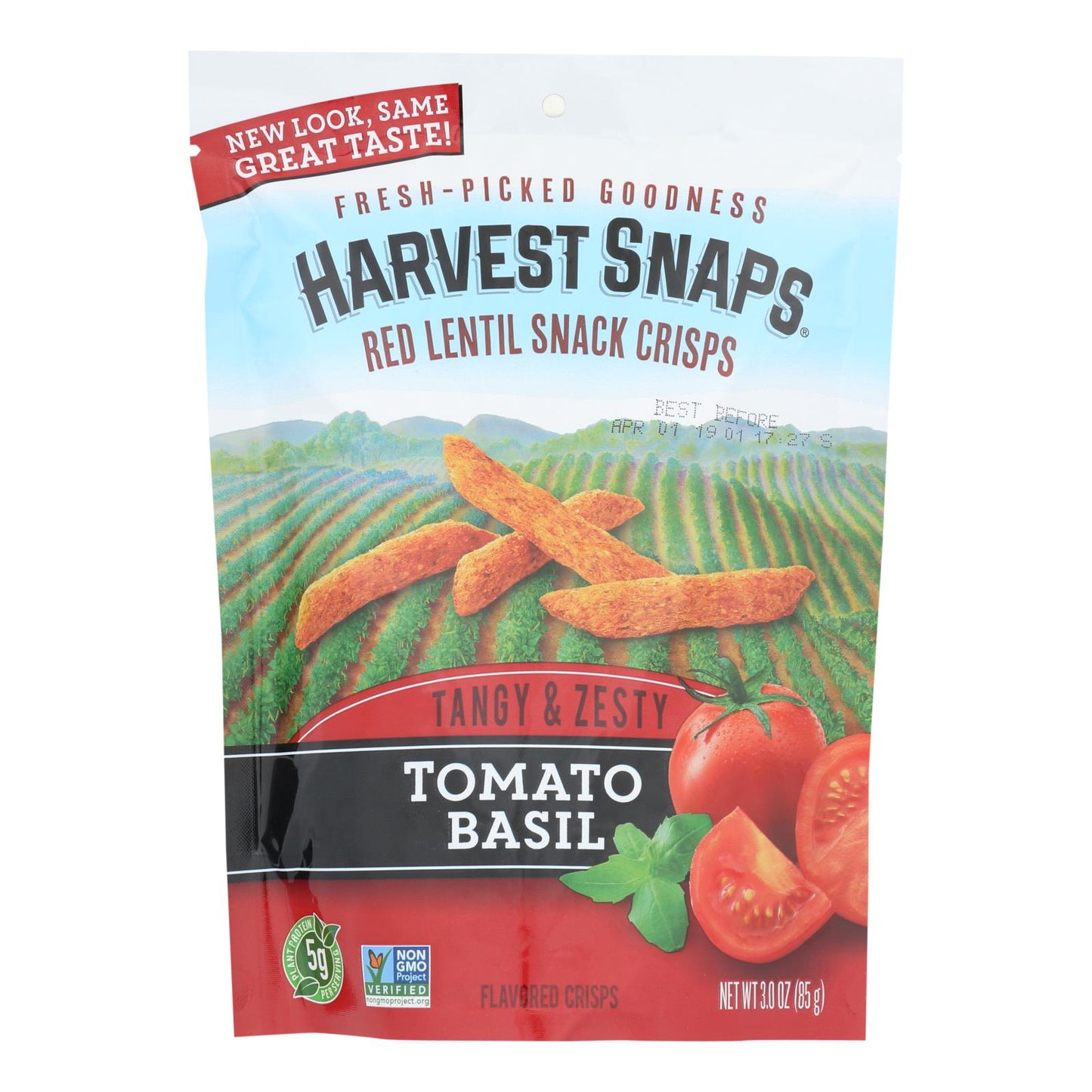 Calbee Snapea Crisp Lentil Snaps, Tomato Basil, 3 oz., Pack of 12