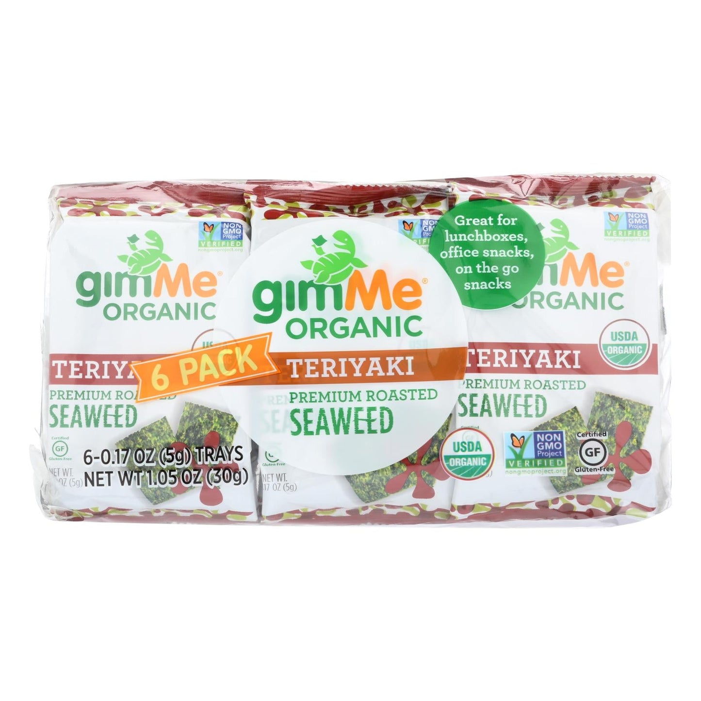 Gimme Organic Seaweed Snack, Teriyaki (Pack of 8, 6/.17 Oz.)