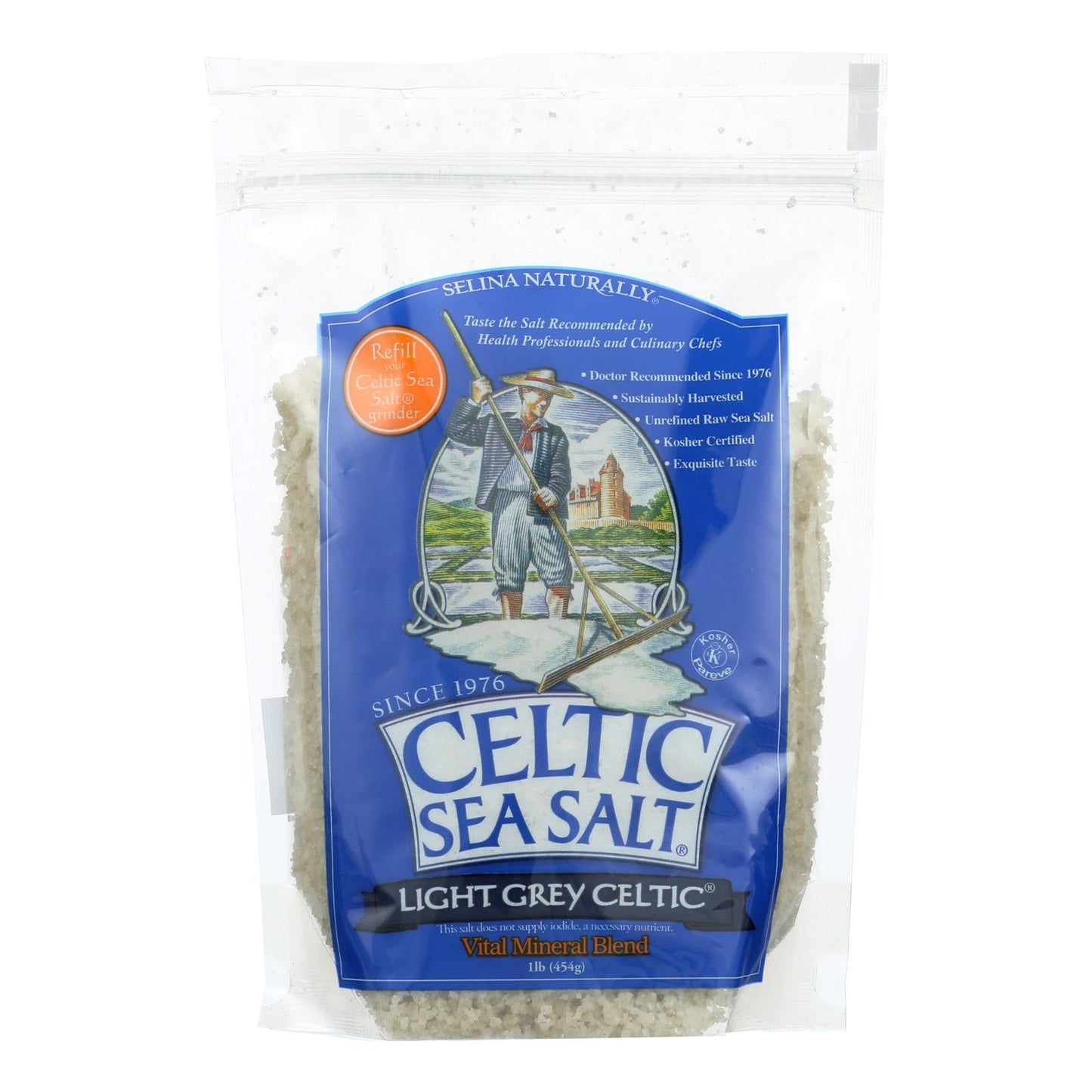 Celtic Sea Salt, Light Grey Resealable Bag, 1 lb (Bulk Pack of 6)
