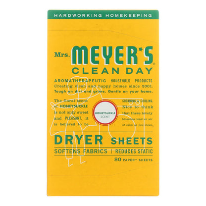 Mrs. Meyer's Clean Day Honeysuckle Dryer Sheets, Pack of 12, 80 Sheets