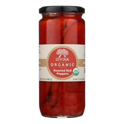 Divina Organic Fire-Roasted Sweet Peppers, 16.2 oz, Pack of 6