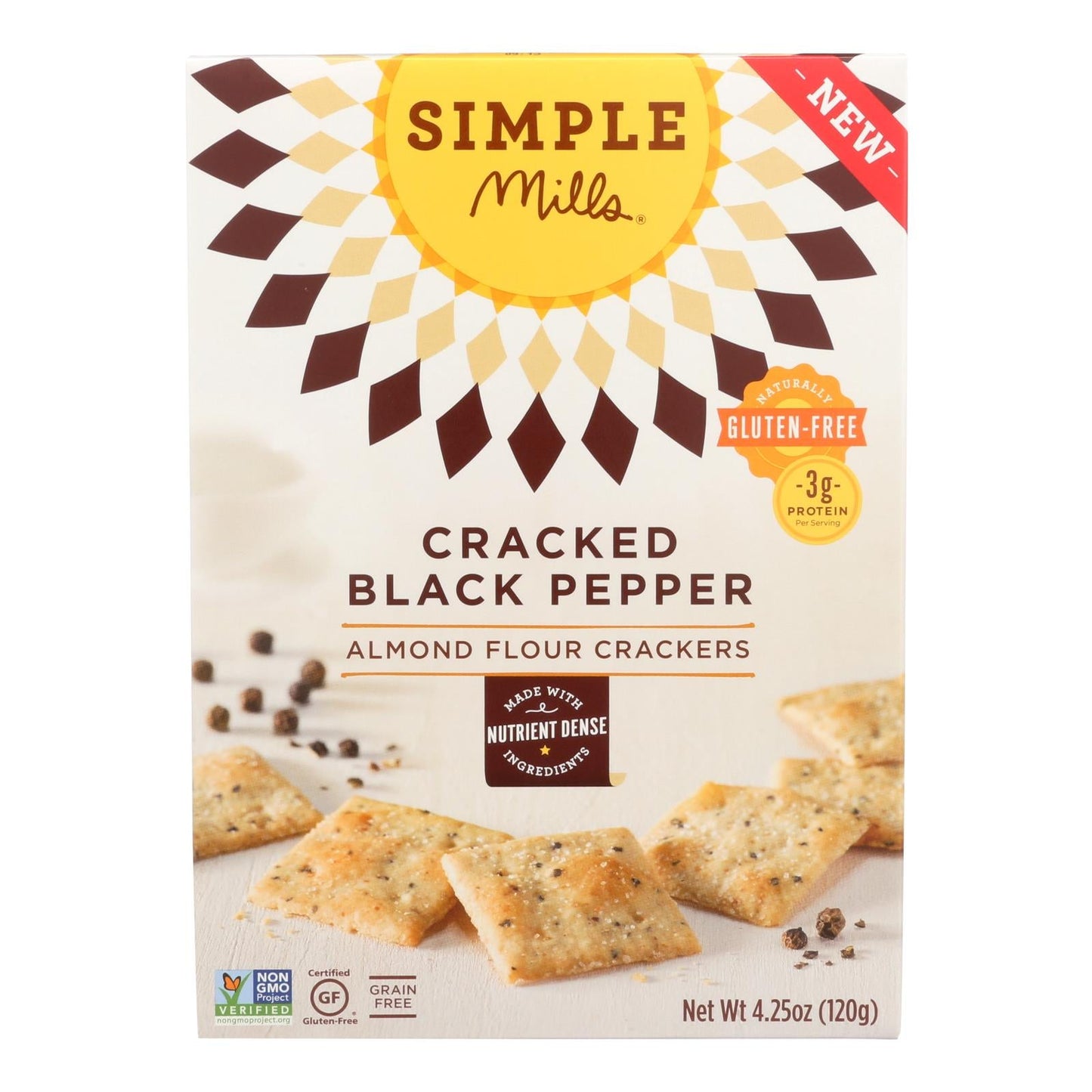 Simple Mills Cracked Black Pepper Almond Flour Crackers Case of 6 4.25 Oz
