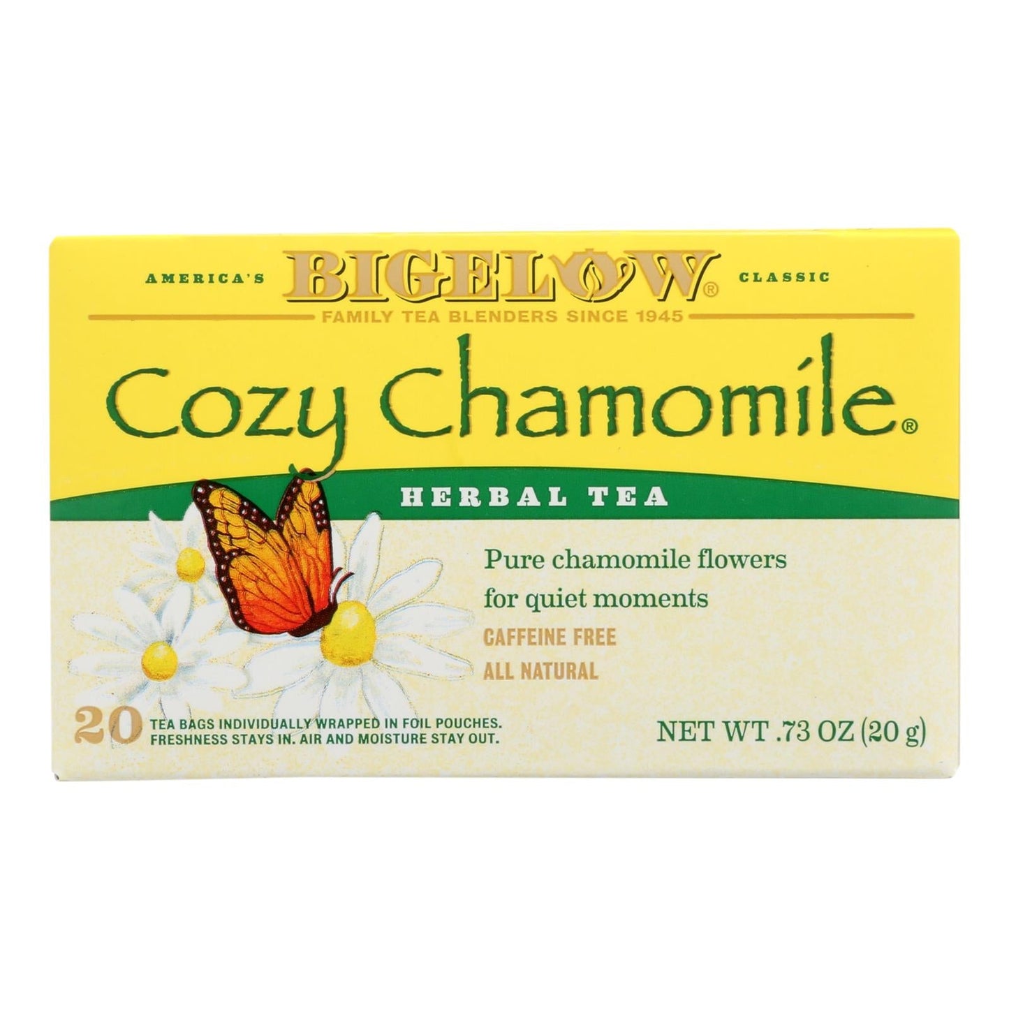 Bigelow Cozy Chamomile Herbal Tea, 20 Tea Bags, Pack of 6