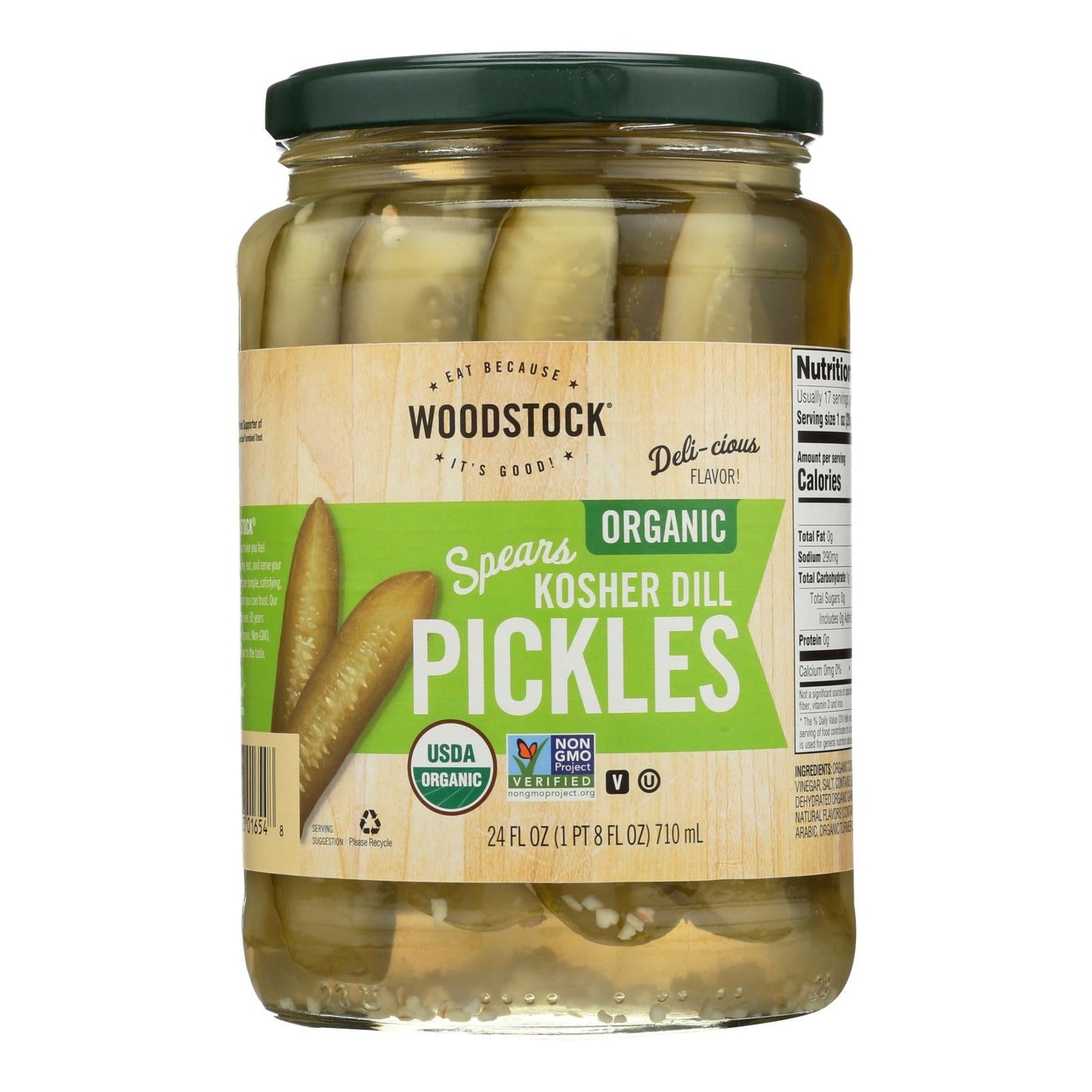 Woodstock Organic Kosher Dill Pickle Spears, 24 fl oz, Pack of 6