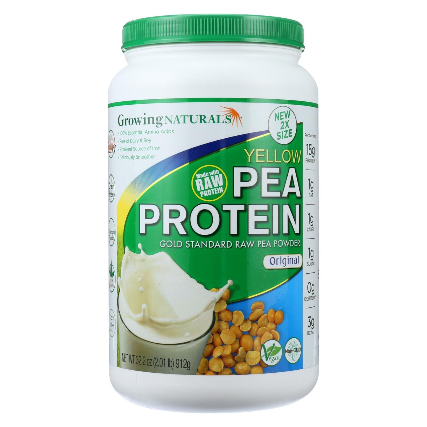 Growing Naturals Pea Protein Powder, Original Flavor | 32.2 Oz.