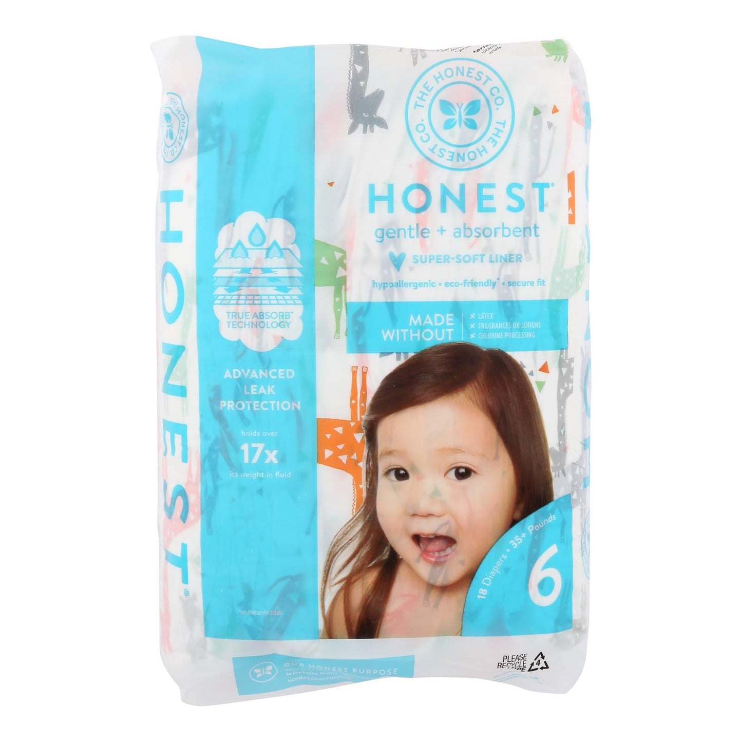 The Honest Company Giraffe Diapers, Size 6, Pack of 18