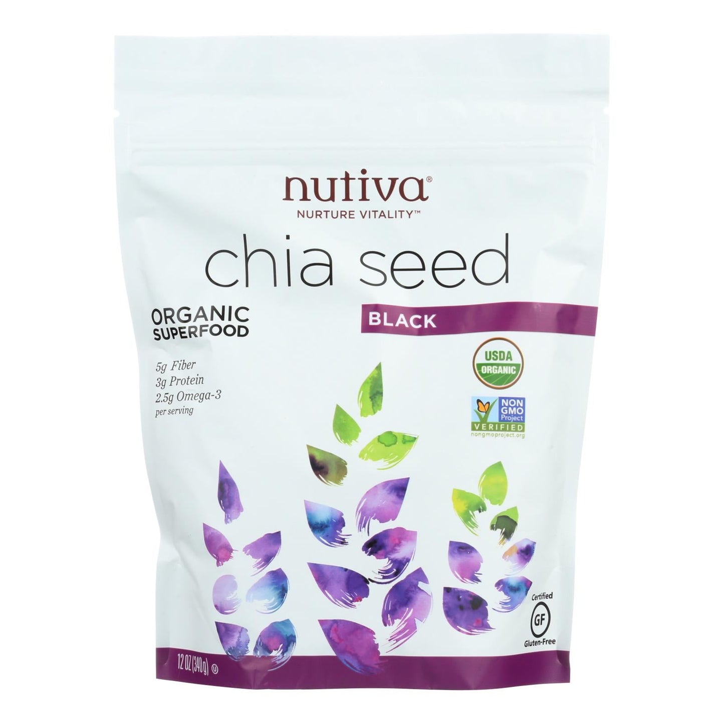 Nutiva Chia Seed, Organic, High in Fiber, Omega-3s, and Antioxidants, 12 Oz. Pack