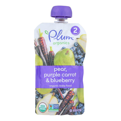 Plum Organics Baby Food Organic Blueberry, Pear & Purple Carrot Puree - 6 Pack (3.5oz Pouches)