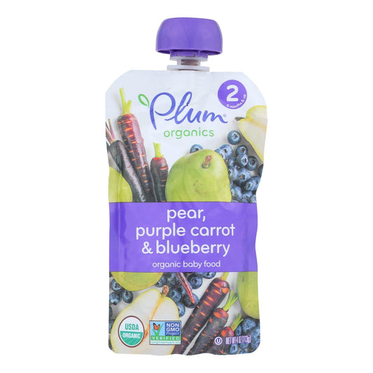 Plum Organics Baby Food Organic Blueberry, Pear & Purple Carrot Puree - 6 Pack (3.5oz Pouches)