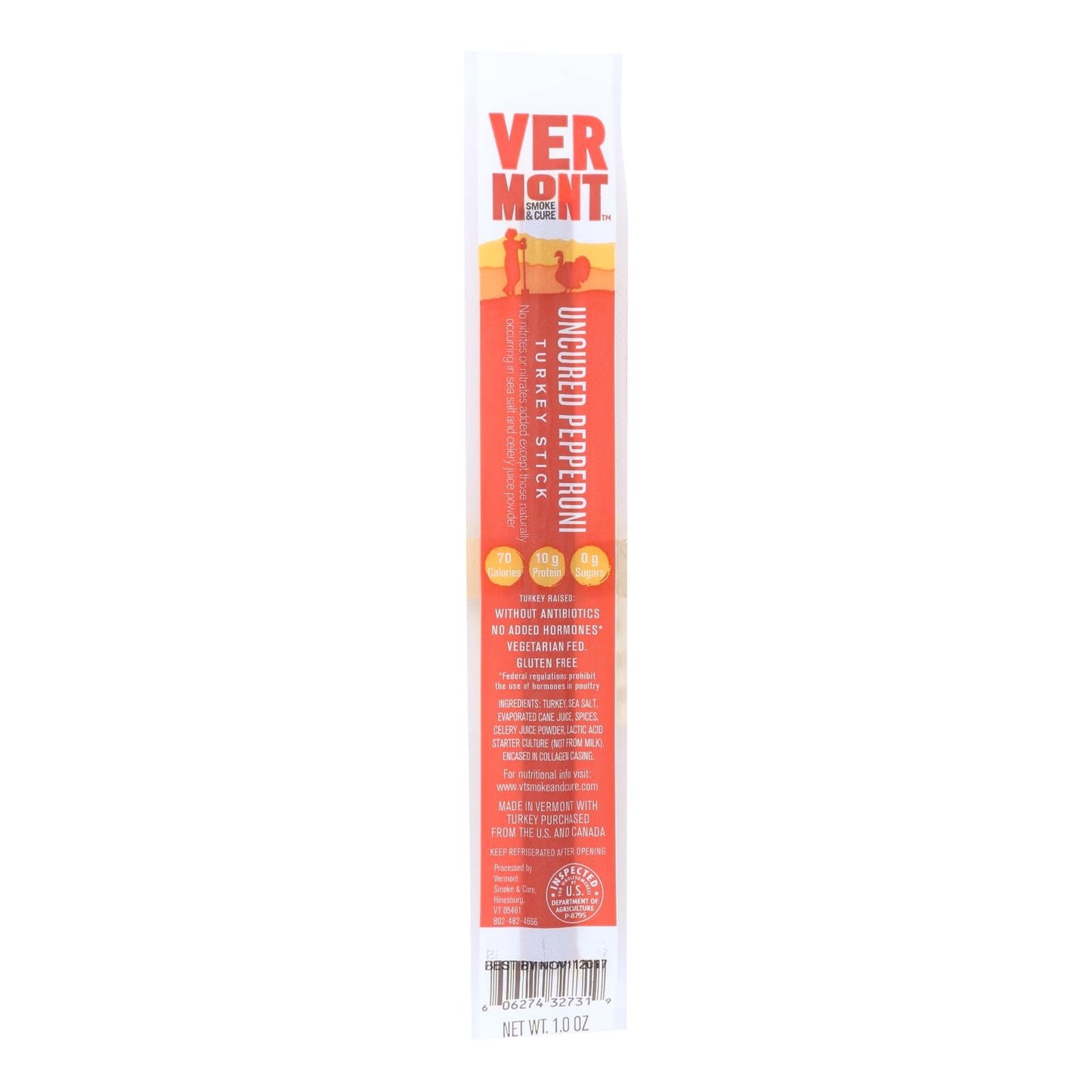 Vermont Smoke and Cure RealSticks Turkey Pepperoni, Lean Protein Snack, Case of 24, 1 oz