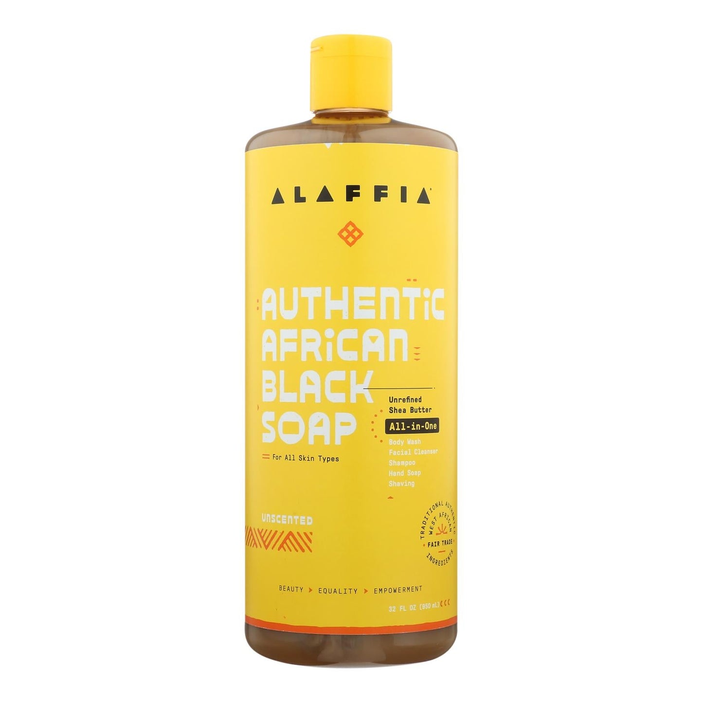 Alaffia Signature Unscented African Black Soap Liquid, 32 Fl Oz