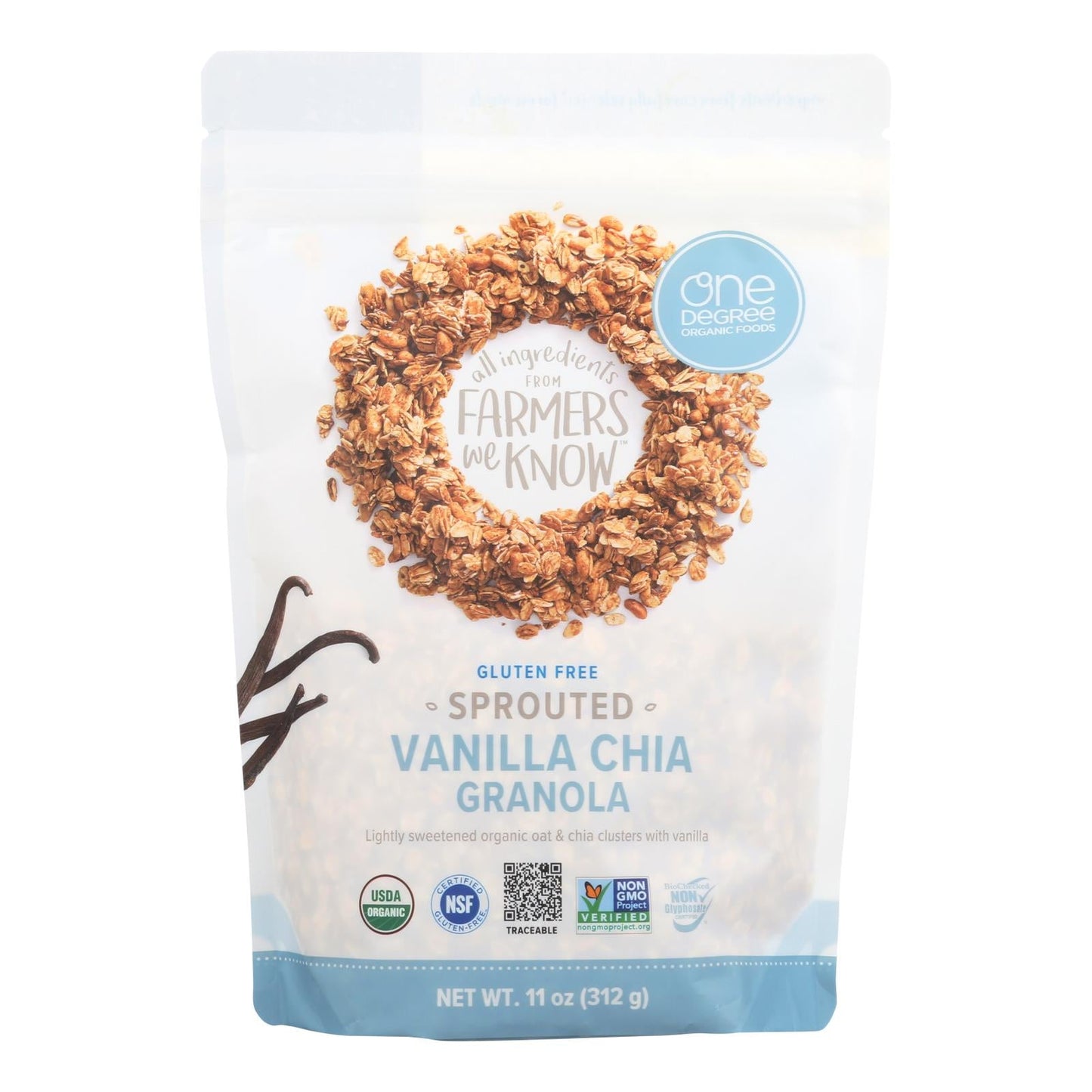 One Degree Organic Foods Sprouted Oat Granola, Vanilla Chia, 11 Oz (Pack of 6)