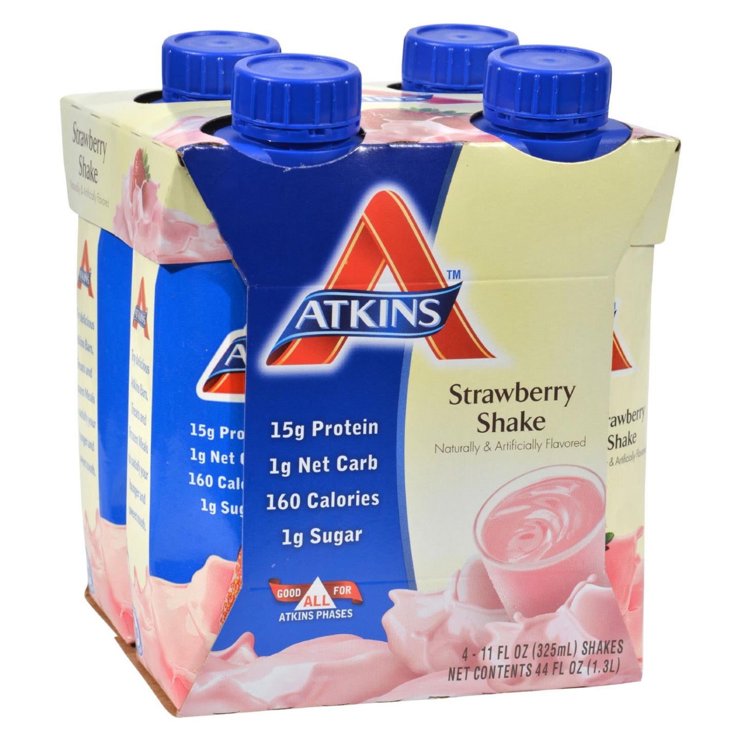 Atkins Advantage Protein Shake, Strawberry Flavor, 11 fl oz, Pack of 4 (2-Pack Bundle)