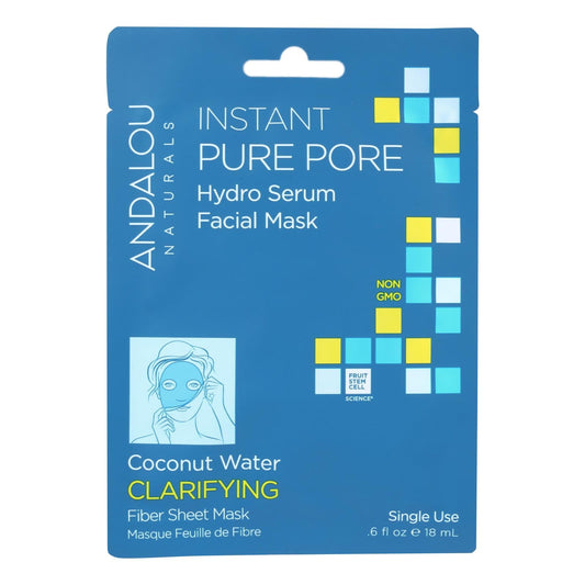 Andalou Naturals Instant Pure Pore Facial Mask, Coconut Water Clarifying, Case of 6, 0.6 Fl Oz – Natural Pore Refining Treatment
