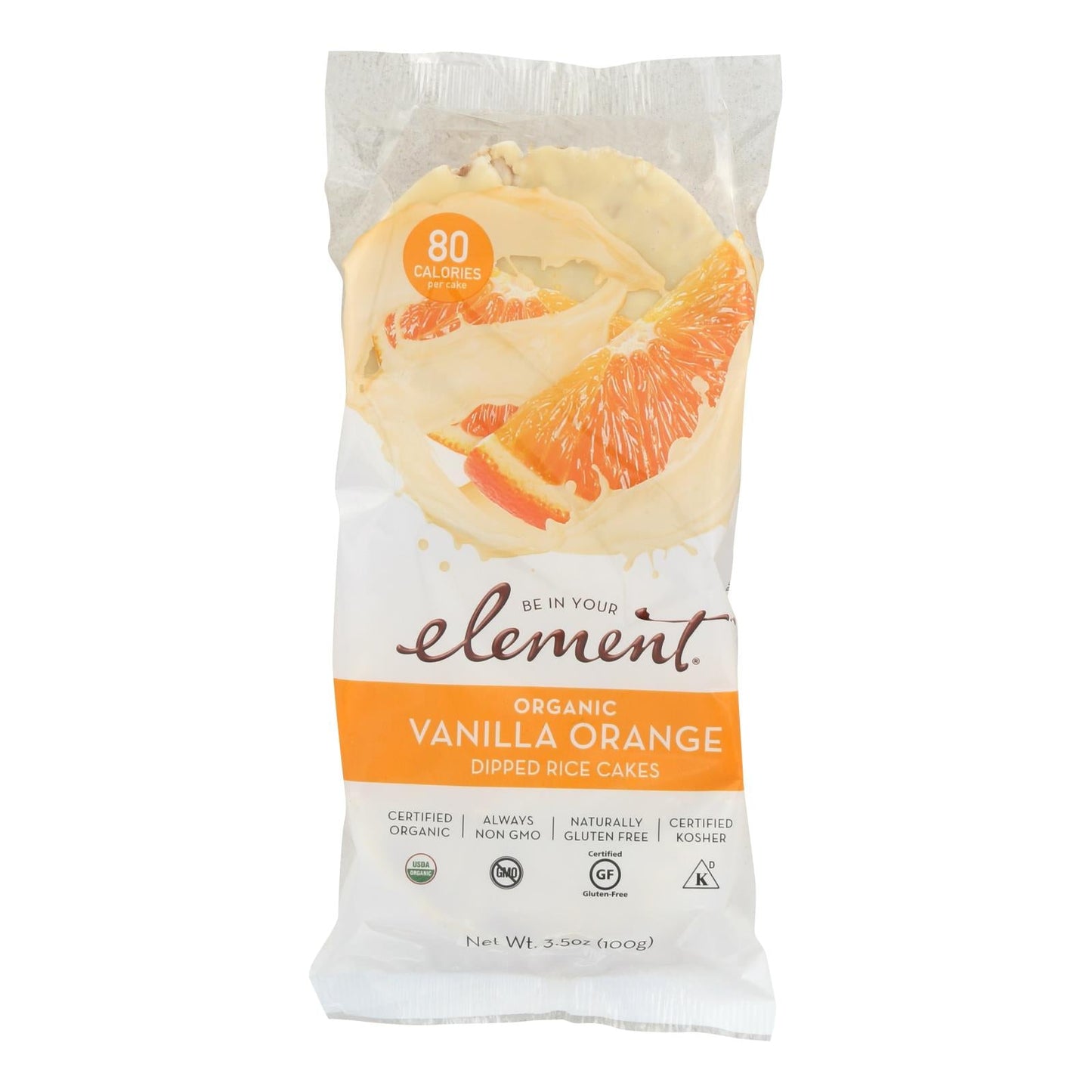 Element Organic Vanilla Orange Dipped Rice Cakes, Case of 6 (3.5 oz Each)