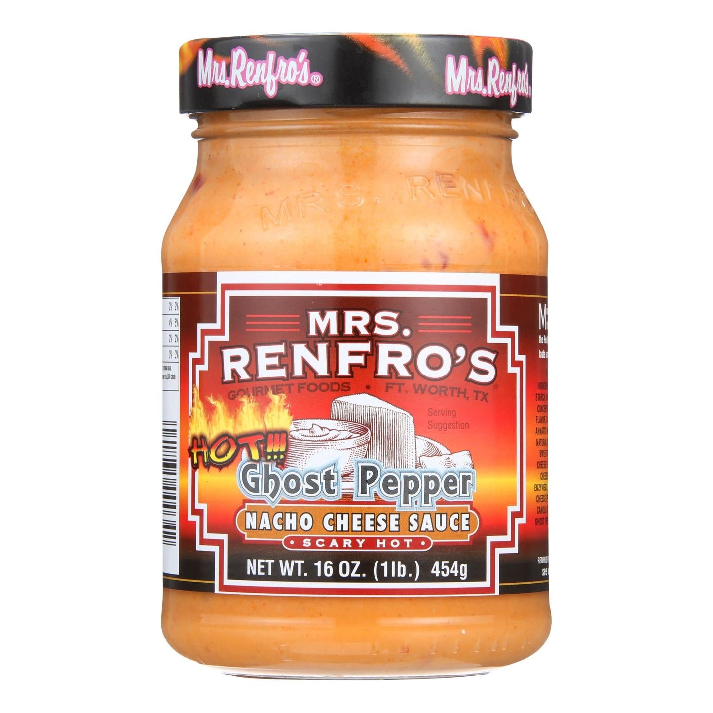 Mrs. Renfro's Ghost Pepper Nacho Cheese Sauce, Spicy Cheddar Dip, Case of 6, 16 oz